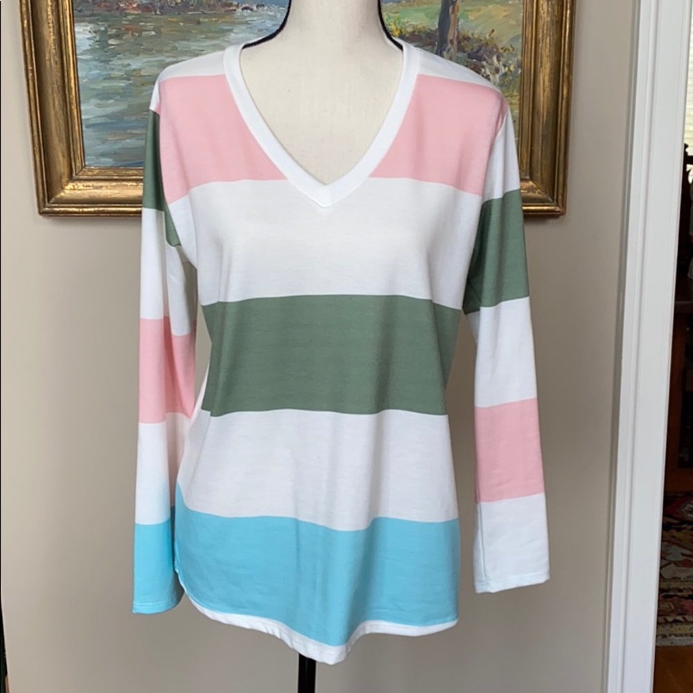 Block Stripe V-neck top